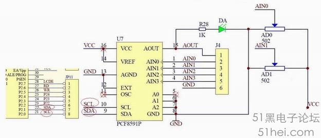 基于51单片机的pcf8591电路图