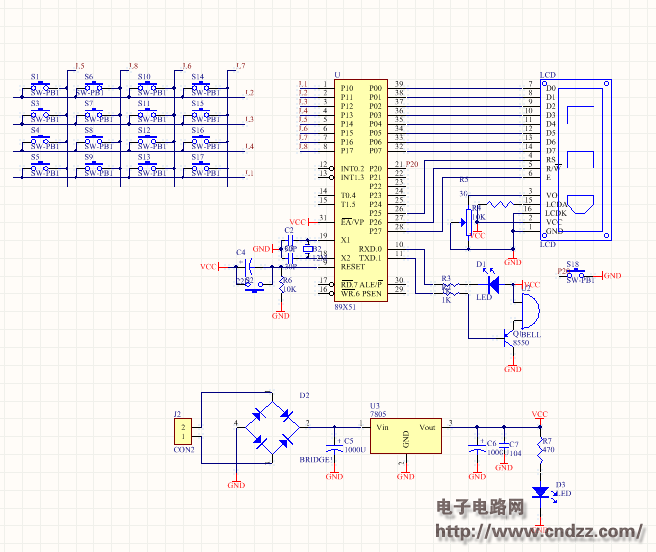 8人表决器电路原理图截图: 8人表决器电路pcb截图