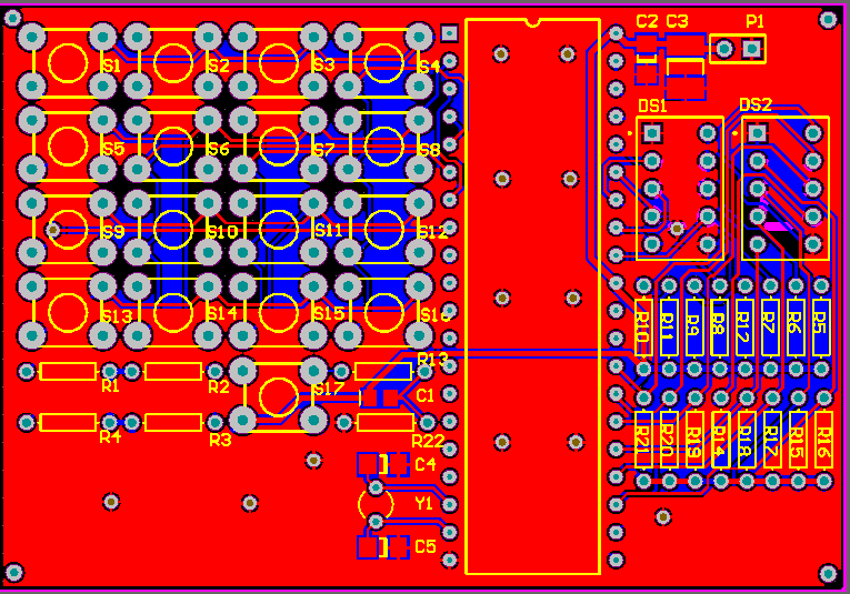 已敷铜的矩阵键盘PCB图