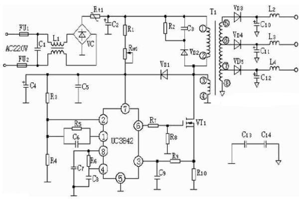 2,top224p构成的12v,20w开关直流稳压电源电路