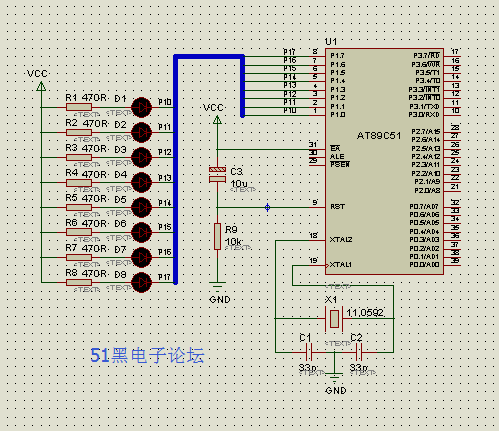 单片机led流水灯proteus仿真含c和汇编语言版本