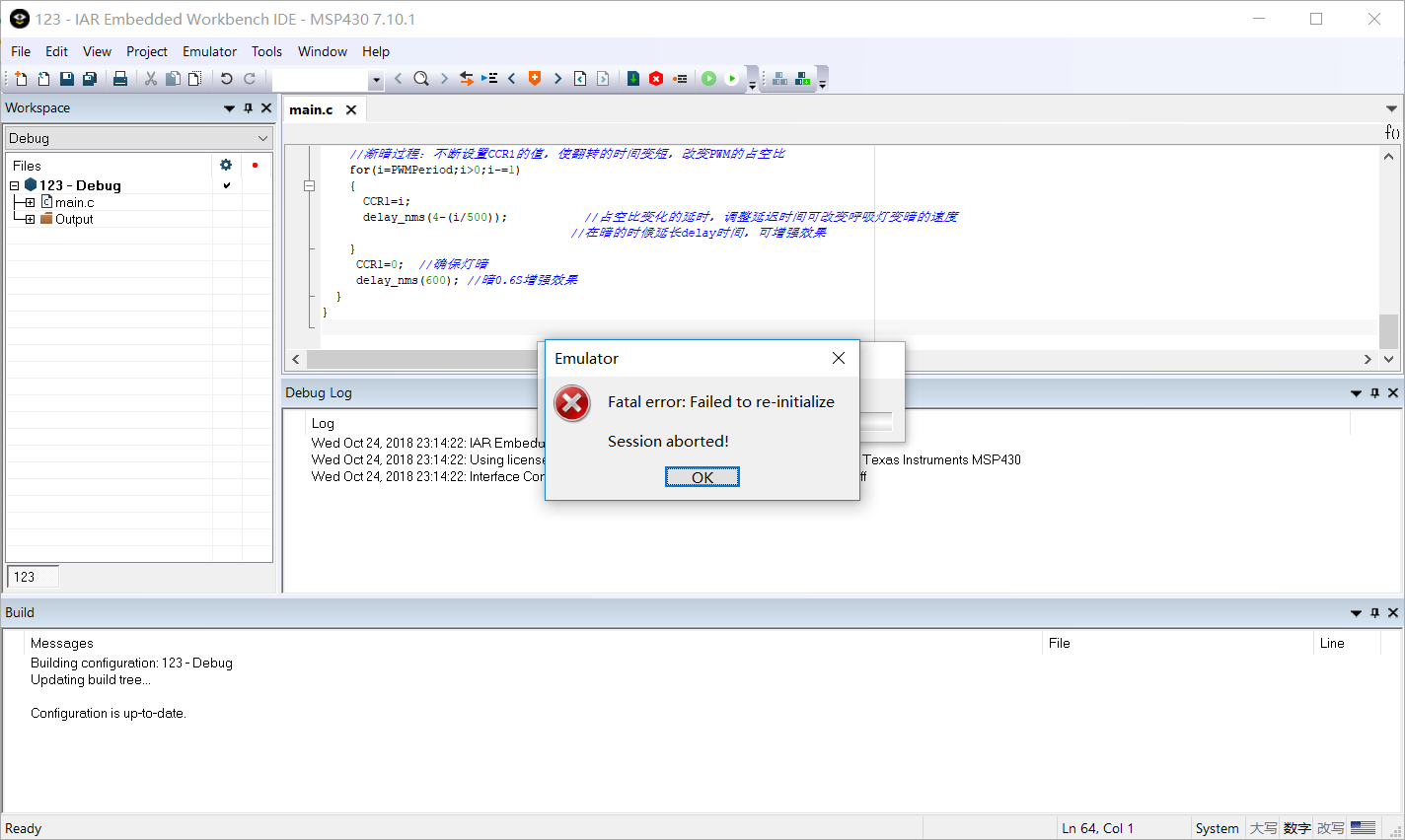 Fatal Error :failed To Re-initialize Session Aborted IAR烧写msp430g2553发生 ...