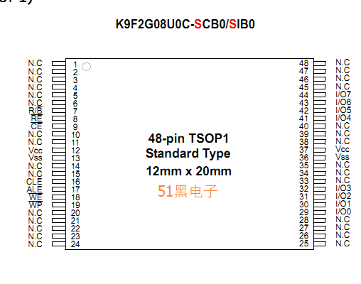 k9f2g08u0c引脚图功能定义与pdf资料下载(nand flash)