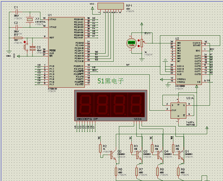 单片机 adc0808 74ls74数字电压表仿真与代码