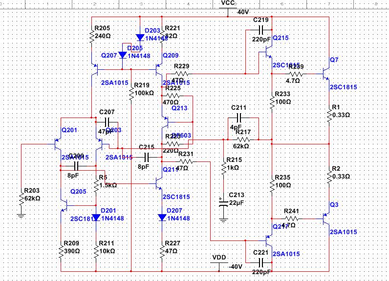 先锋mj200纯后级放大部分抄板multisim仿真电路图 音响/功放/hifi