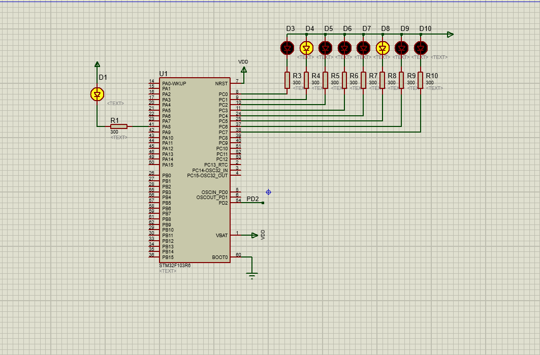 protues8stm32流水灯仿真