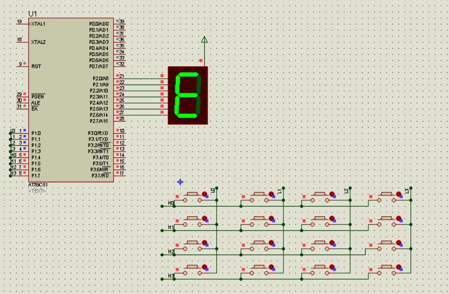 单片机矩阵按键检测数码管显示示例(proteus仿真电路,c语言程序代码)