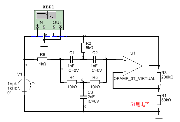 双t带阻滤波器电路陷波器的multisim仿真分析