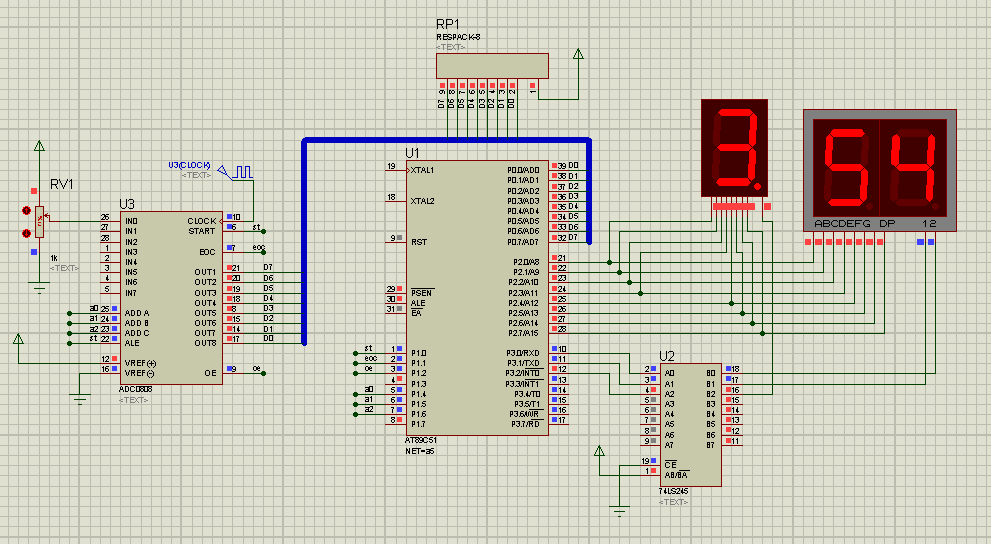 单片机数字电压表程序及电路原理图adc0808 74ls245