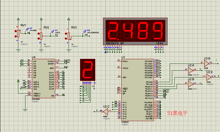 单片机proteus仿真adc0809数字电压表程序设计