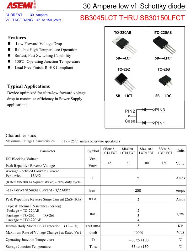 sb3045lfctasemilowvf值肖特基二极管67