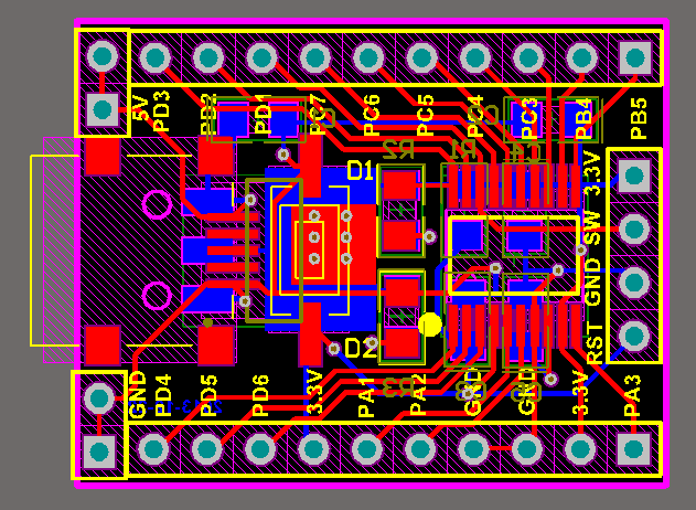 stm8s003f3p6最小系统ad版(包含原理图,pcb源文件)