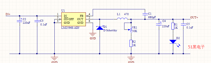 分享一个lm2596s-adj电路转换模块原理图pcb工程