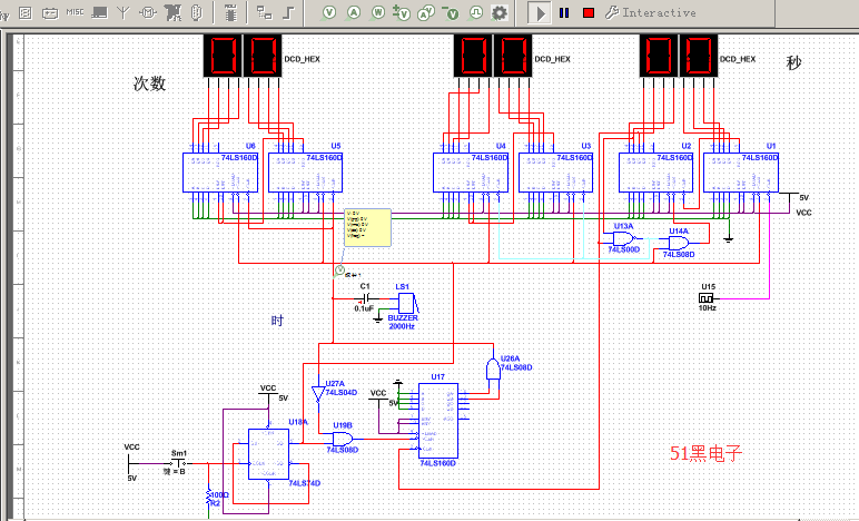 74ls74 74ls160电话计时器multisim仿真电路图设计